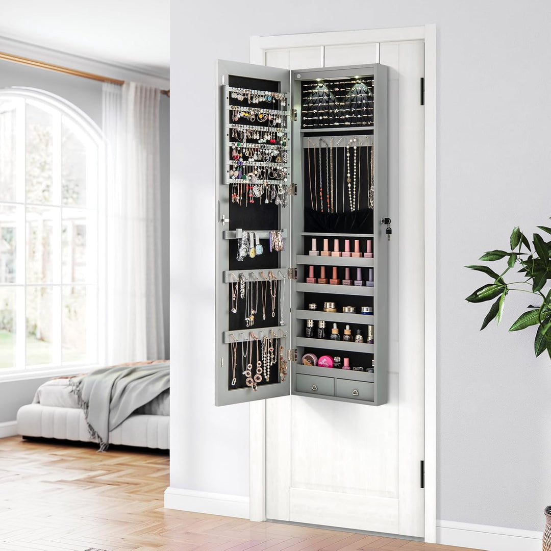 RELAX4LIFE Schmuckschrank Hängend, Spiegelschrank mit LED-Beleuchtung & Spiegel & Schloss, Schmuckor