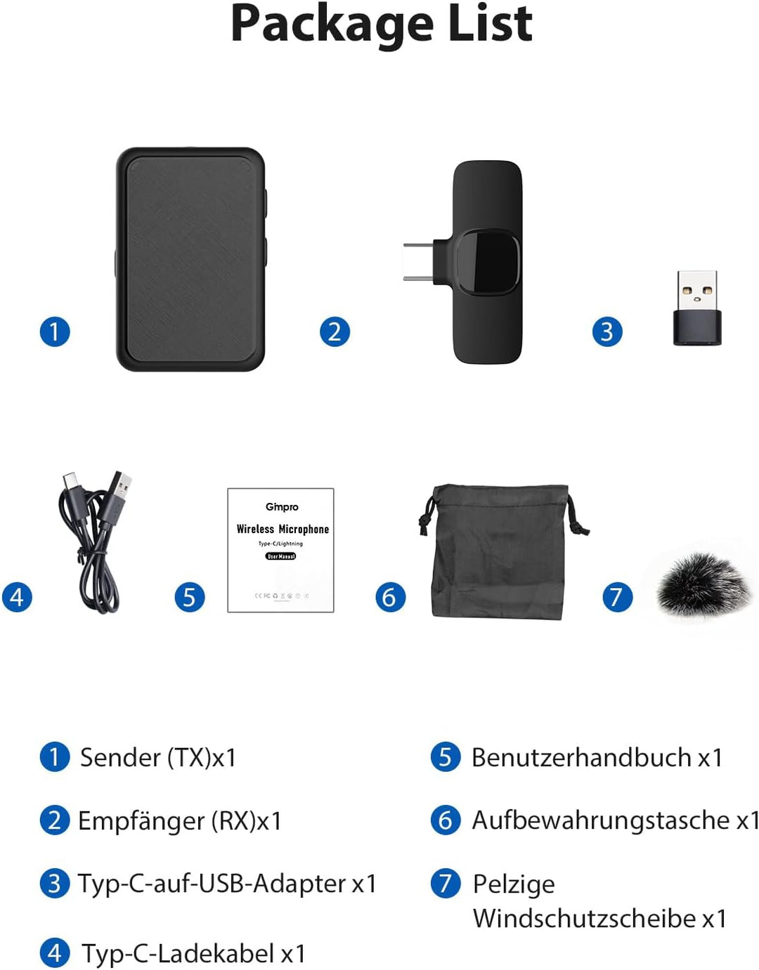 Handy Mikrofon Mini,Gimpro MB1(C) 2.4GHz【Type-C】 Plug&Play Ansteckmikrofon mit 1 Druck Stummschaltun