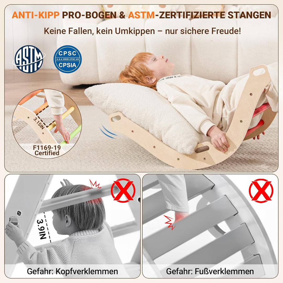 COSYLAND 8-in-1 Montessori Klettergerüst Indoor ab 1 Jahr – Kletterdreieck mit Rutsche, Kletterbogen