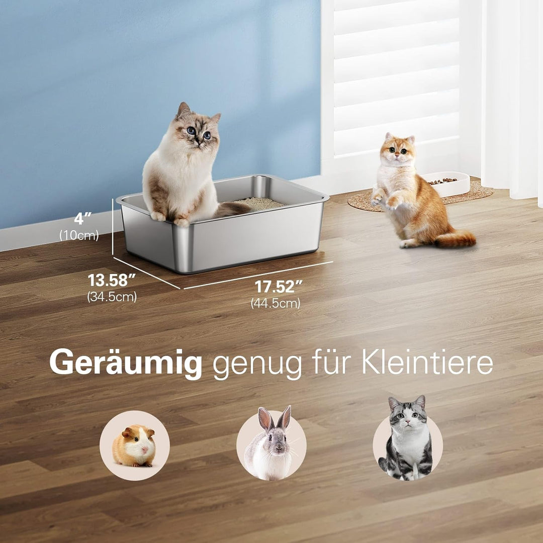 Barhon Katzenklo Edelstahl 45 × 35 × 10 cm, Katzentoilette Edelstahl für Grosskatzen mit hoher Seite