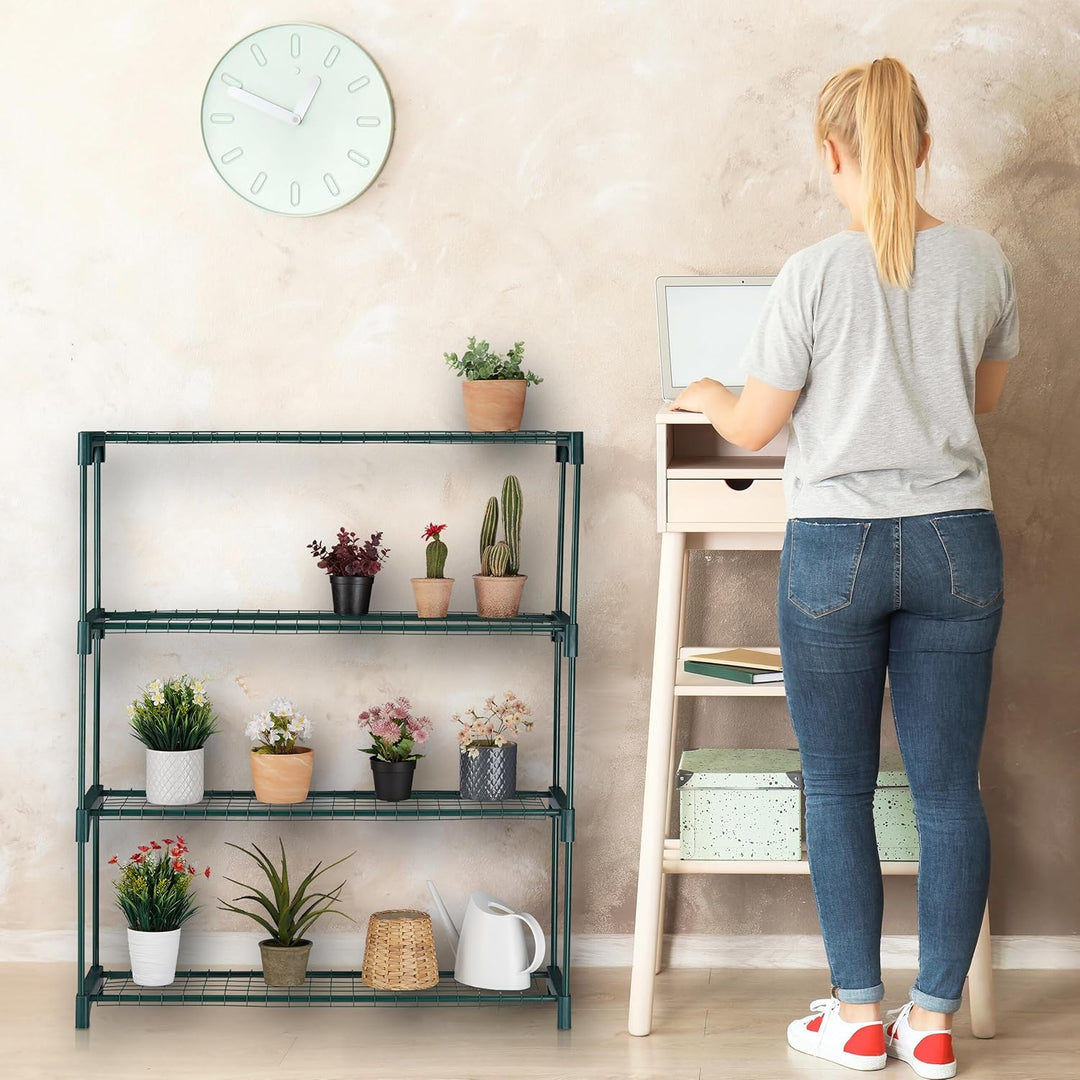 Relaxdays Pflanzenregal, 2er Set, 4 Ablagen, für Blumen- & Pflanzentöpfe, Metall & Kunststoff, HBT 1