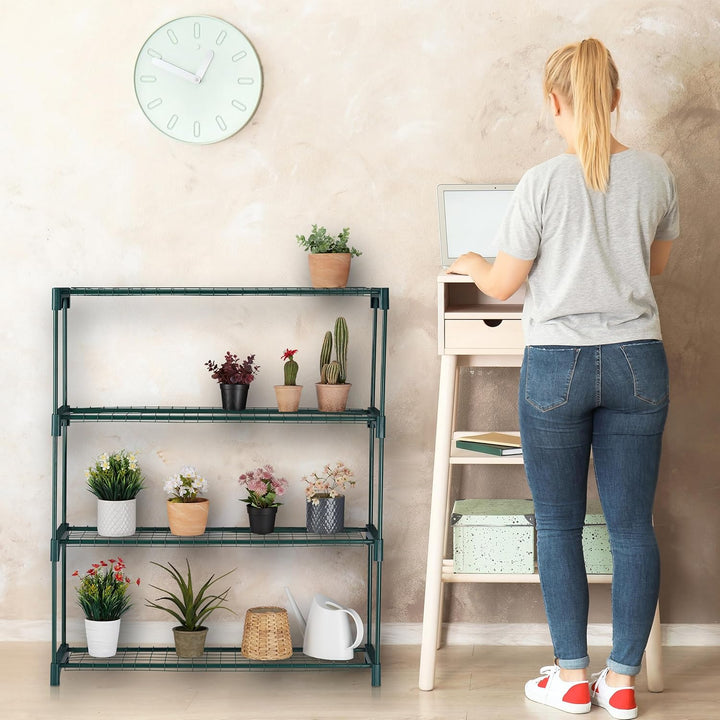 Relaxdays Pflanzenregal, 2er Set, 4 Ablagen, für Blumen- & Pflanzentöpfe, Metall & Kunststoff, HBT 1