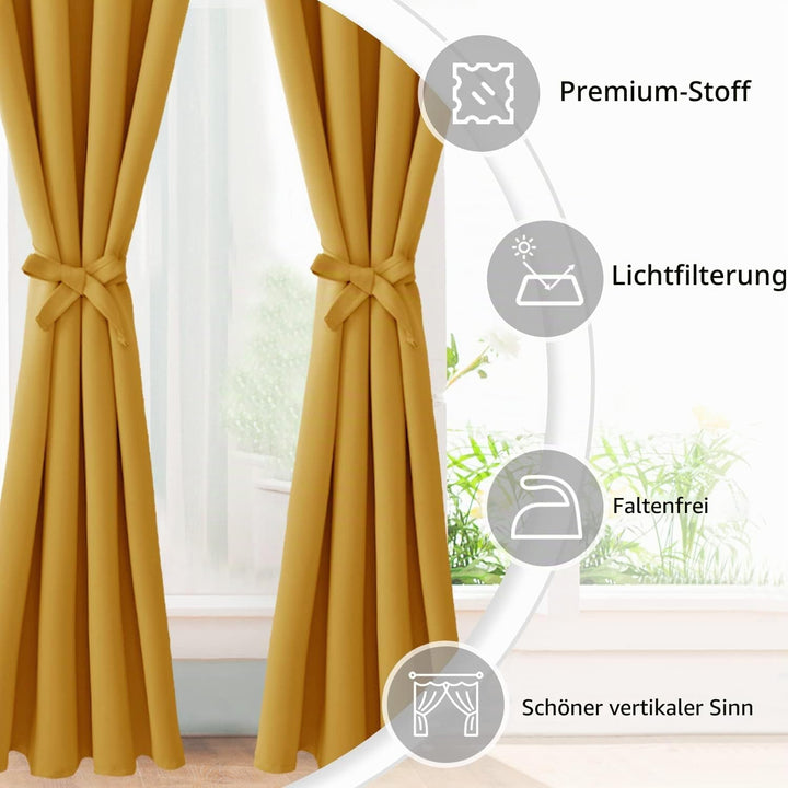 JIUZHEN Blickdicht Vorhänge Gardinen Ösenvorhang für Schlafzimmer Wohnzimmer,Gelb Verdunkelungsvorha