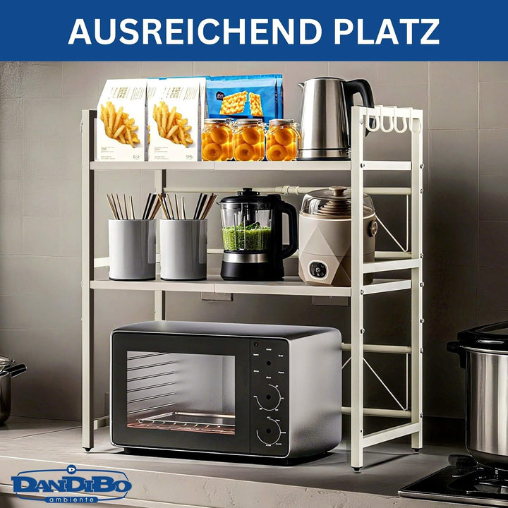 DanDiBo Verstellbares Küchenregal Weiss für Arbeitsplatte Stehend 3 Stufig 40-64 cm Regal Küche 9668
