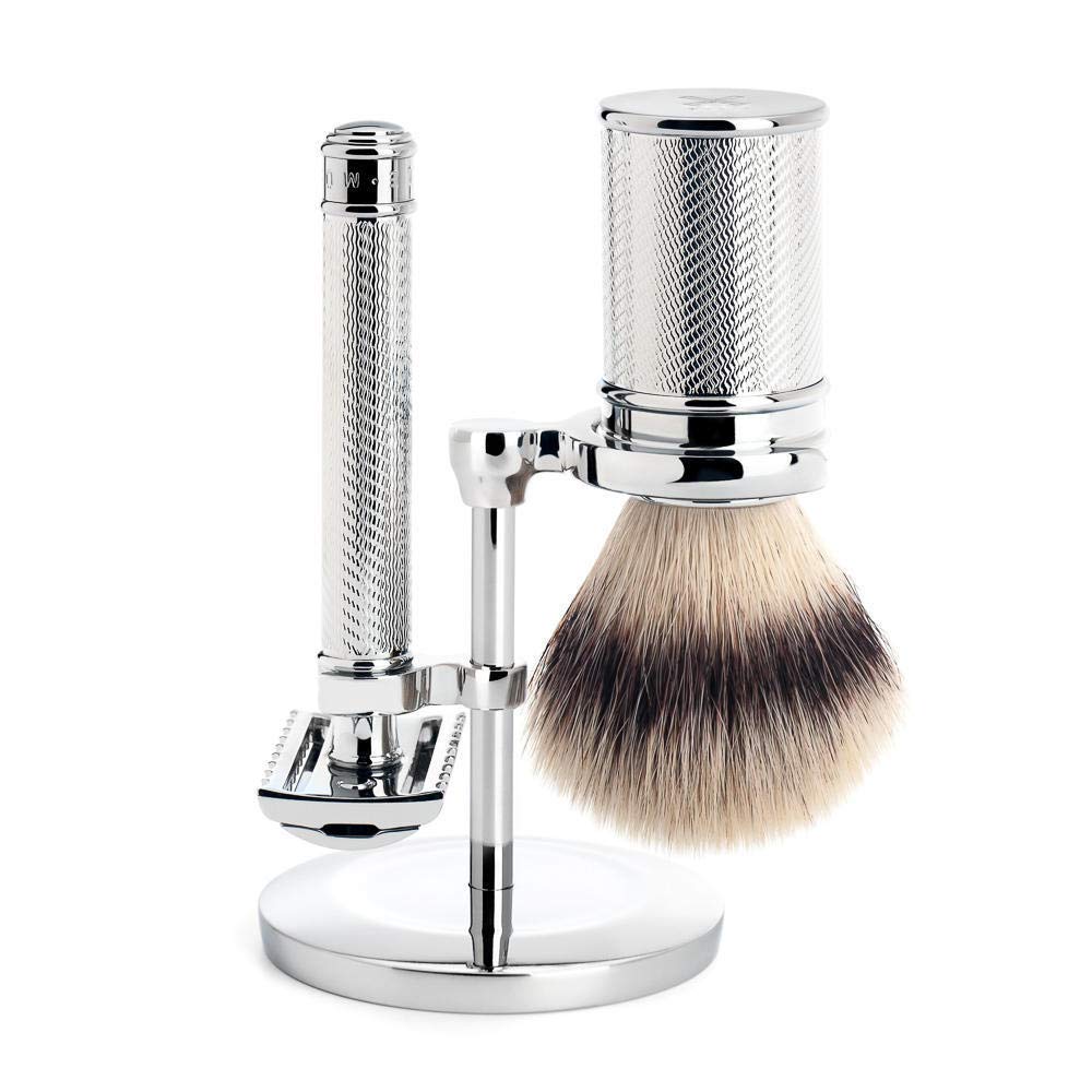 MÜHLE Traditional Rasierset - Silvertip Fibre Pinsel, Hobel mit offenem Kamm für klassische Rasierkl