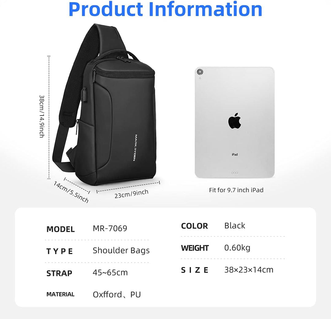 Muzee Umhängetasche，wasserdichter Crossbody Rucksack ，Diebstahlsicherung Rucksack mit mehreren Tasch
