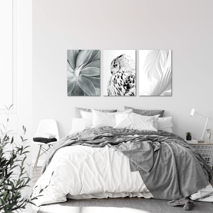 Novart Bilder Set Boho Eule - Kein Extra Rahmen benötigt - Wandbilder für Wohnzimmer Schlafzimmer Fl