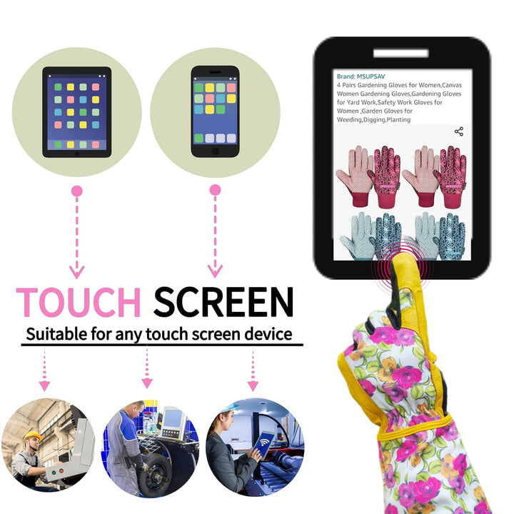 Gartenhandschuhe aus Leder für Damen, lange Manschette, Gartenhandschuhe mit Touchscreen-Design, Sic
