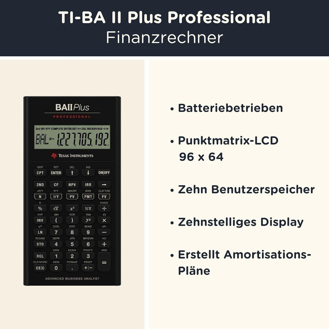 CALCUSO Sparpaket: TI BA II Plus Professional Finanzrechner + WYNGS Schutztasche schwarz + Erweitert