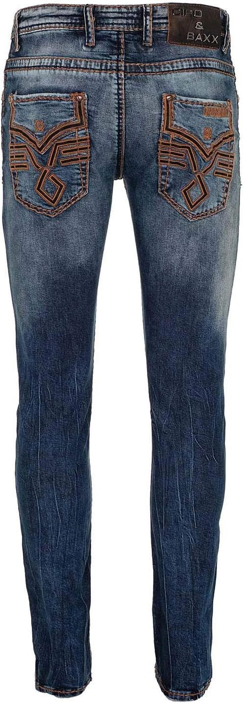 Cipo & Baxx Herren Jeans Hose Regular Slim Fit Denim Hose Pants Dicke Naht Jeanshose Blau W31 L32