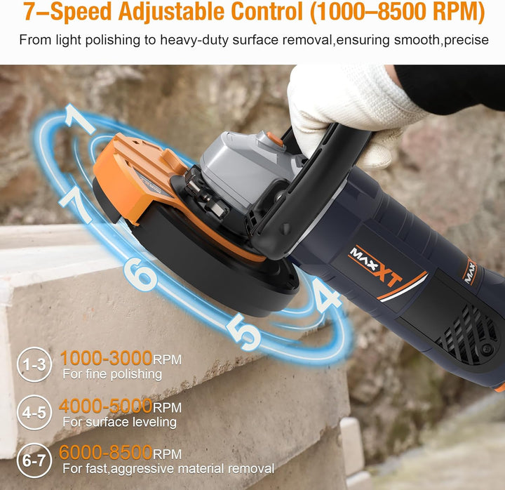 MAXXT 1500W Betonschleifer Winkelschleifer Bürstenloser EC-Motor, Schleifmaschine mit 5-Zoll-Pad, 10
