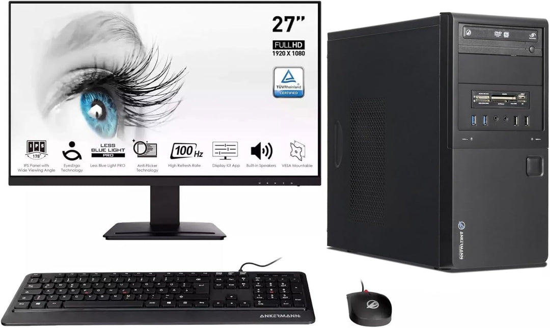 Ankermann Office komplett PC Büro | Intel Core i5-6400 | 16GB RAM | 1TB SSD | Windows 11 | WLAN | 27