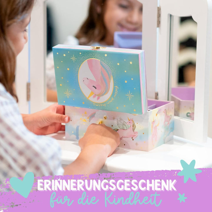 Musikalisches Einhorn-Schmuckkästchen für Mädchen – Kinder tanzende Einhorn-Spieluhr mit Spiegel, Ei