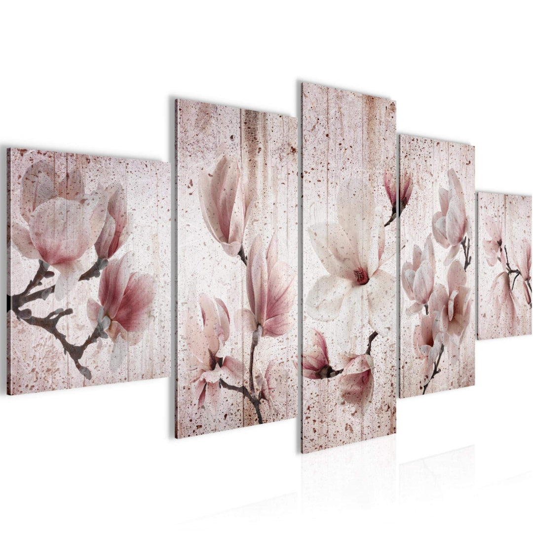 Runa Art Wandbilder Blumen Magnolien 5 Teilig Bild auf Vlies Leinwand Deko Wohnzimmer Vintage Beige