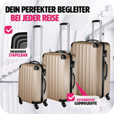 tectake 3 tlg Reisekoffer Set, Hartschalenkoffer Set, Trolley Kofferset, ABS Hartschalen Reisekoffer