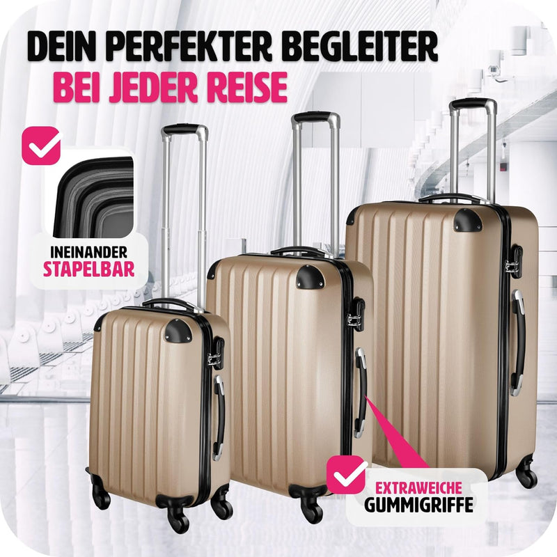 tectake 3 tlg Reisekoffer Set, Hartschalenkoffer Set, Trolley Kofferset, ABS Hartschalen Reisekoffer