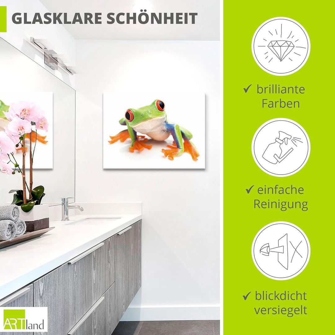 ARTland Glasbilder Wandbild Glas Bild einteilig 60x45 cm Querformat Natur Tiere Amphibien Frosch Lau