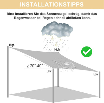 HENG FENG Sonnensegel Rechteckig Quadratisch 2x2m Wasserdicht PES Polyester Sonnenschutz Windschutz