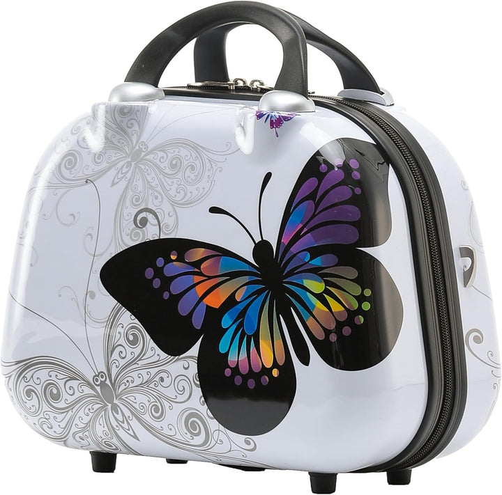 BEIBYE Butterfly 2060 4tlg Reisekoffer Trolley Hartschalen Kofferset (M-56cm+Beautycase) M-56cm + S