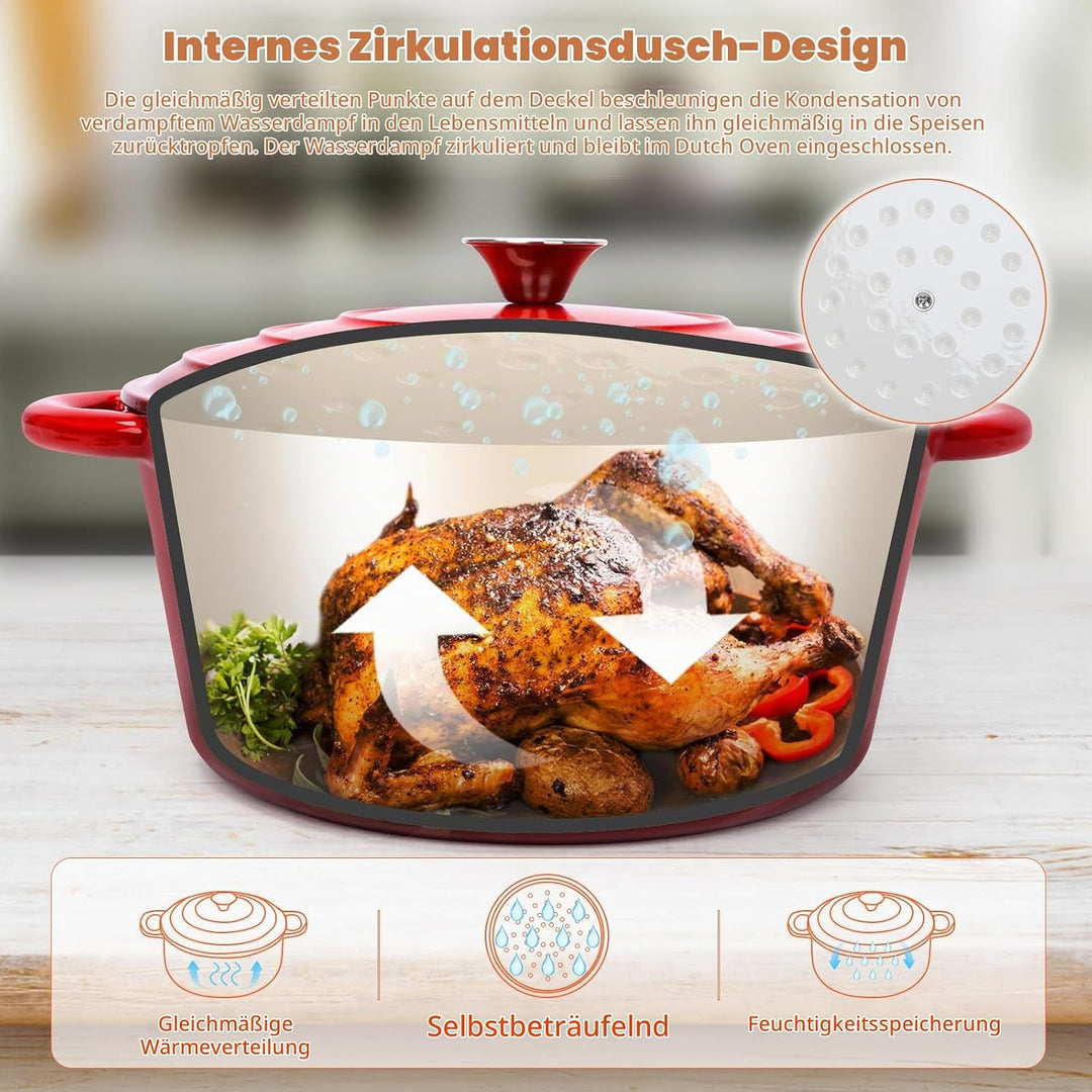 GFTIME Ø28cm Emaille Gusseisen Schmortopf mit Deckel,Dutch Oven für Zuhause, Küche, Gusseisen Bräter