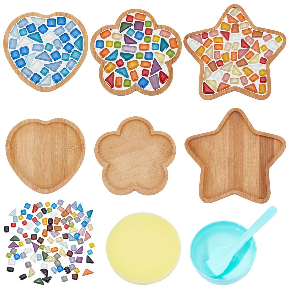 WEBEEDY 3 Sets Porzellan-Mosaik Fliesen-Mosaik-Kit Mit Holzuntersetzer Mosaiksteine DIY Mosaik Unter