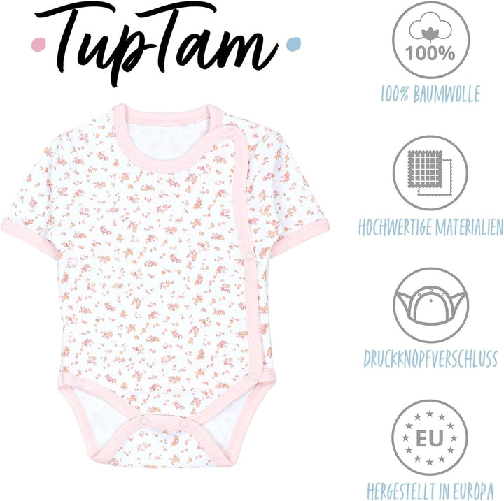 TupTam Baby Body Mädchen 5er Set – Kurzarm Wickelbody aus Baumwolle mit Print, Atmungsaktiv und Haut