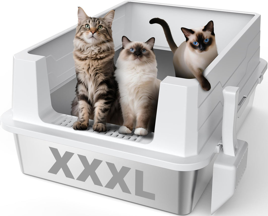 MIXJOY XXXL Katzenklo Edelstahl, Katzenklo Extra Gross 71x51x30 cm, Offene Katzentoilette Edelstahl