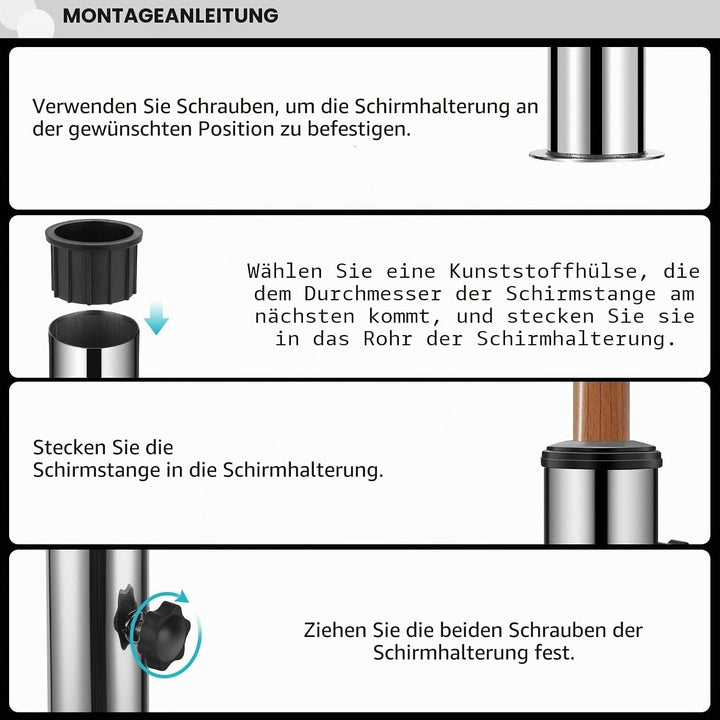 Universeller Sonnenschirm-Ständer, mit 3 TLG-Reduzierringen (48/38/31,5 mm) | Garten Sonnenschirm St