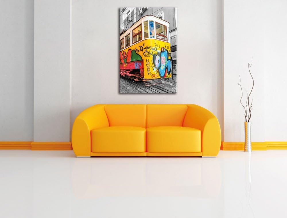 Pixxprint kleine Besprühte S-Bahn schwarz/weiss als Leinwandbild/Grösse: 120x80 cm/Wandbild/Kunstdru