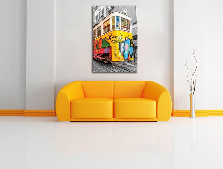 Pixxprint kleine Besprühte S-Bahn schwarz/weiss als Leinwandbild/Grösse: 120x80 cm/Wandbild/Kunstdru