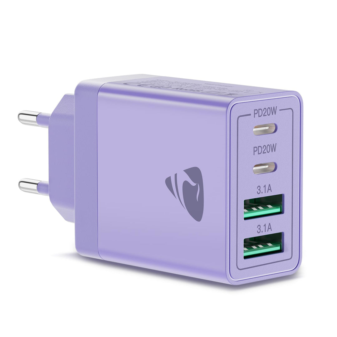 USB C Ladegerät,4-Ports 40W Mehrfach Schnellladegerät USB-C und USB-A,PD 3.0 Power Adapter Stecker L