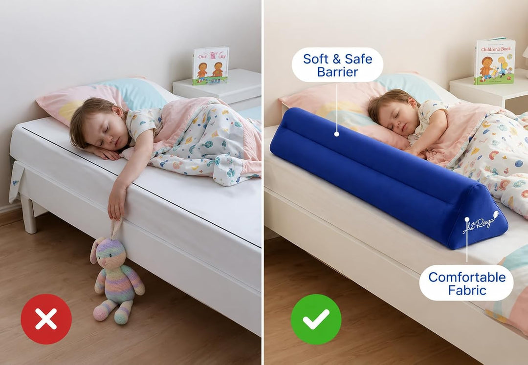 Aufblasbarer Bettschutz für Kleinkinder (Blau mit Mini-Luftpumpe)