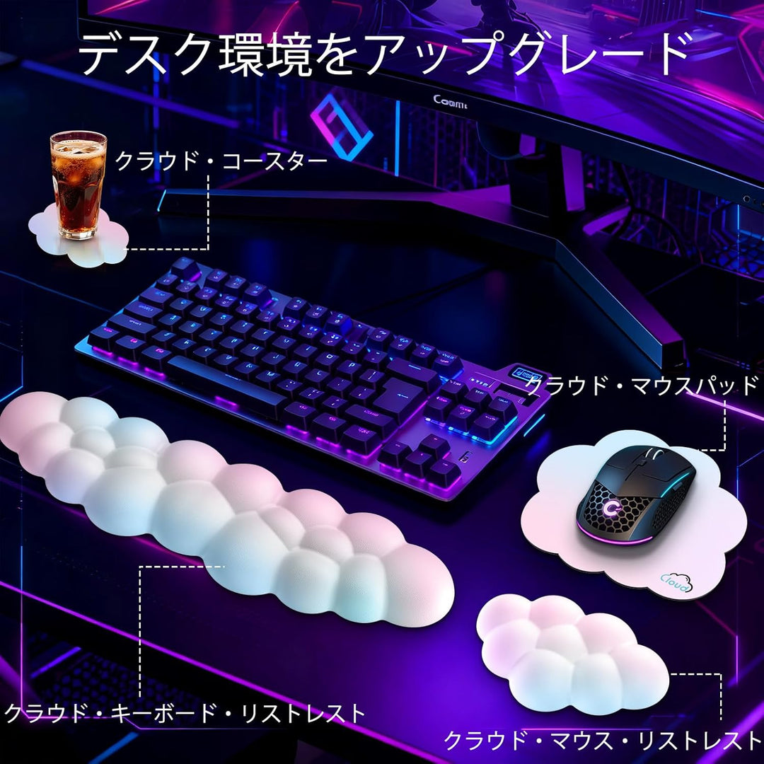 Sushret Memory‑Schaum Cloud Handballenauflage Tastatur‑Set, 4‑in‑1: Ergonomische Tastatur Handballen
