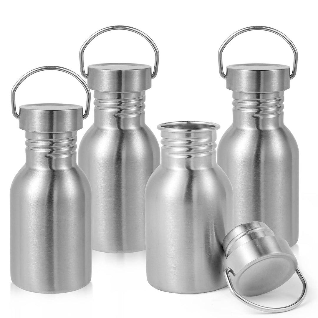 Volhoply 380ml nicht isolierte einwandige Wasserflasche 4 Packung, Edelstahl wiederverwendbare Wasse