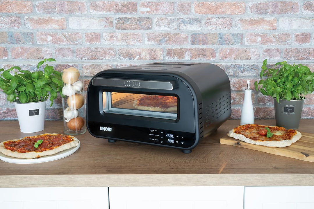 Unold 68815 Pizzaofen Don Luigi - Schwarz, Elektrischer Ofen, 1.700 Watt, rostfreier Edelstahl, bis
