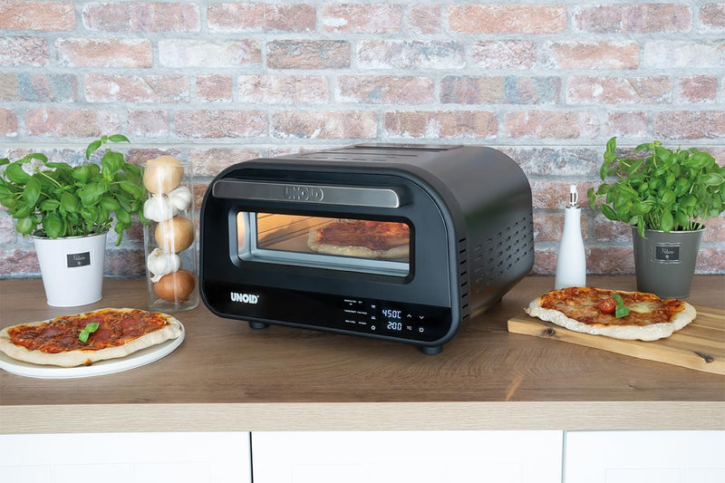 Unold 68815 Pizzaofen Don Luigi - Schwarz, Elektrischer Ofen, 1.700 Watt, rostfreier Edelstahl, bis
