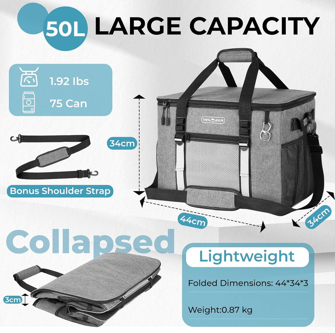 INSMEER Kühltasche Gross 50 l, Kühltaschen Faltbar für 80 Dosen, Faltbare/Auslaufsicher mit Öffner,