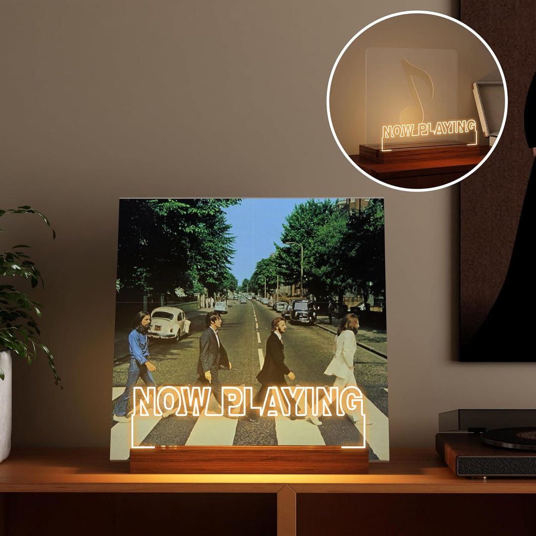 Beleuchteter Vinyl-Schallplattenständer Jetzt drehender Plattenspieler Ständer Holz-Acryl-Halter für