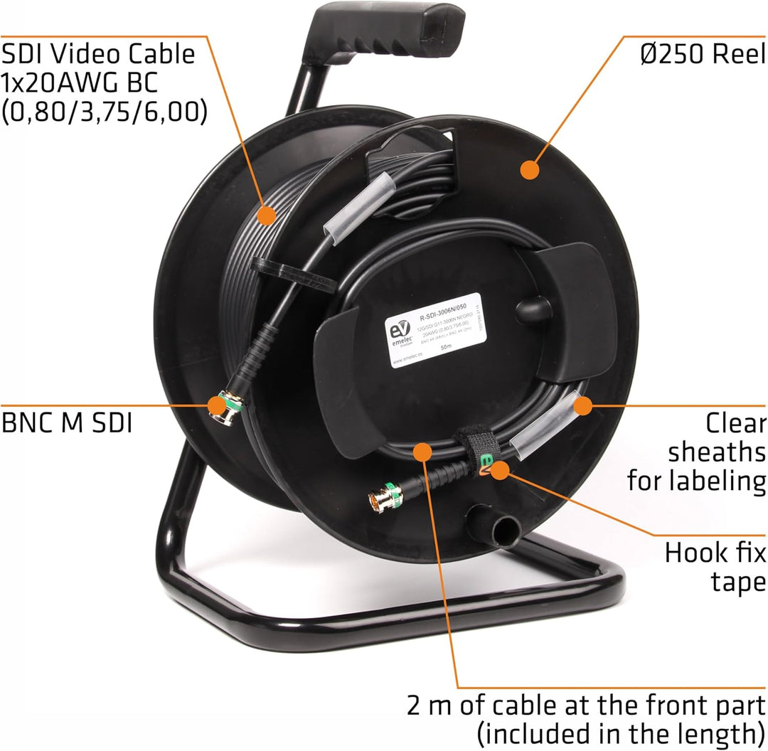 Emelec VíasCom R-SDI-3006N/030 – 30 m Videokabel 4K-UHD 12G-SDI (0.8/3.75/6.0) montiert auf Kabelhal