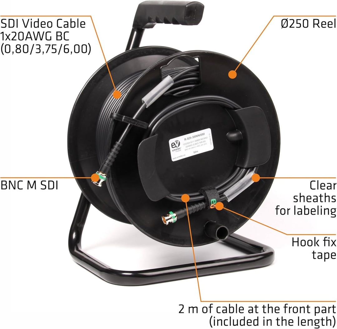 Emelec VíasCom R-SDI-3006N/070 – 70 m Videokabel 3G-SDI 6G-SDI (0.8/3.75/6.0) montiert auf Kabelhalt