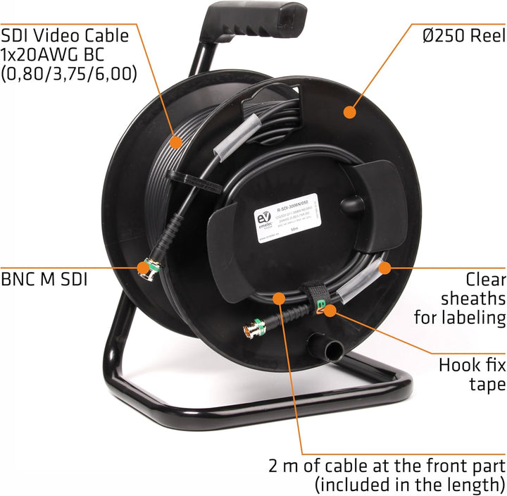 Emelec VíasCom R-SDI-3006N/070 – 70 m Videokabel 3G-SDI 6G-SDI (0.8/3.75/6.0) montiert auf Kabelhalt