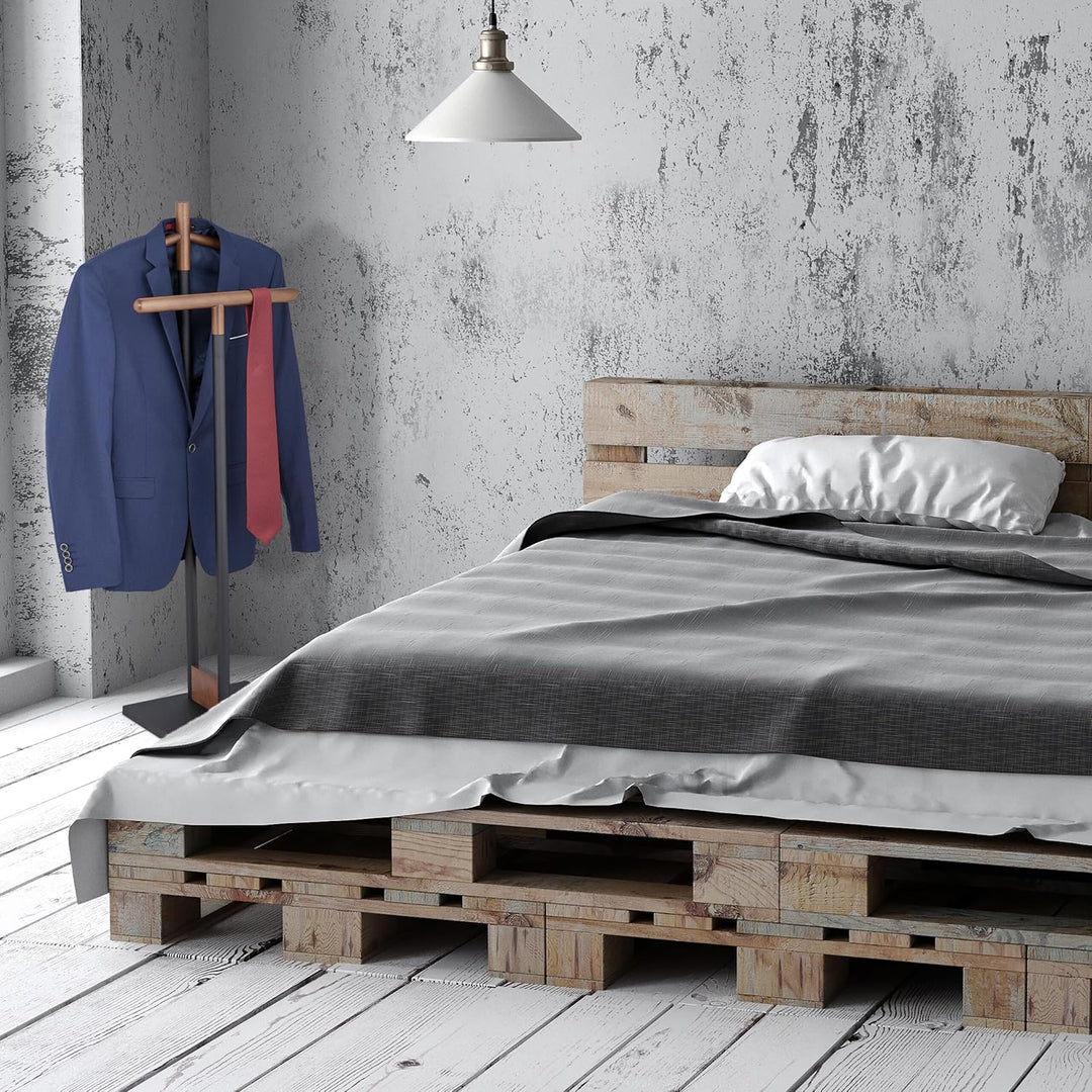Relaxdays Herrendiener, für Jackett & Hose, HBT: 112x47x20 cm, Stahl & Holz, freistehender Stiller D