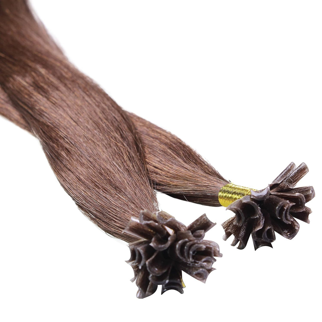 hair2heart Premium Extensions Echthaar Bondings glatt - 25 Strähnen 0.8g 50cm 4/77 mittelbraun braun