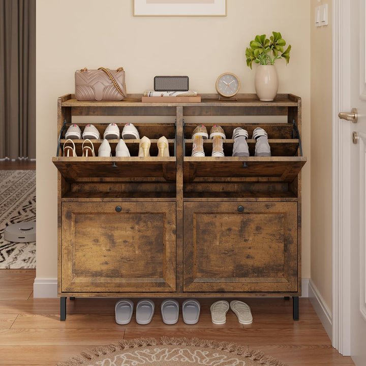 Bealife Schuhschrank mit 4 Klappen – dünner und moderner Schuhschrank mit eingezäunter Decke, Staura