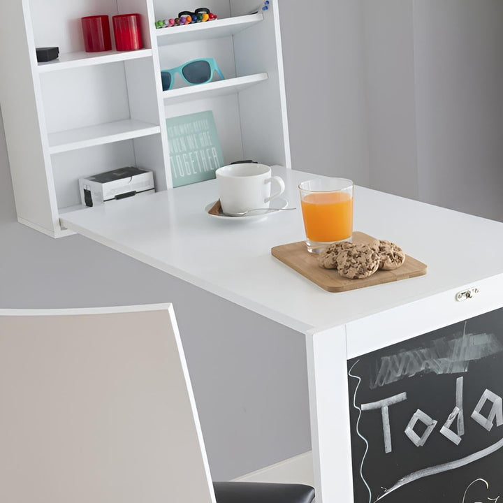 Wandklapptisch Küche mit Regal | Klapptisch Wand klein Weiss aus Holz | Wandtisch klappbar mit Schub