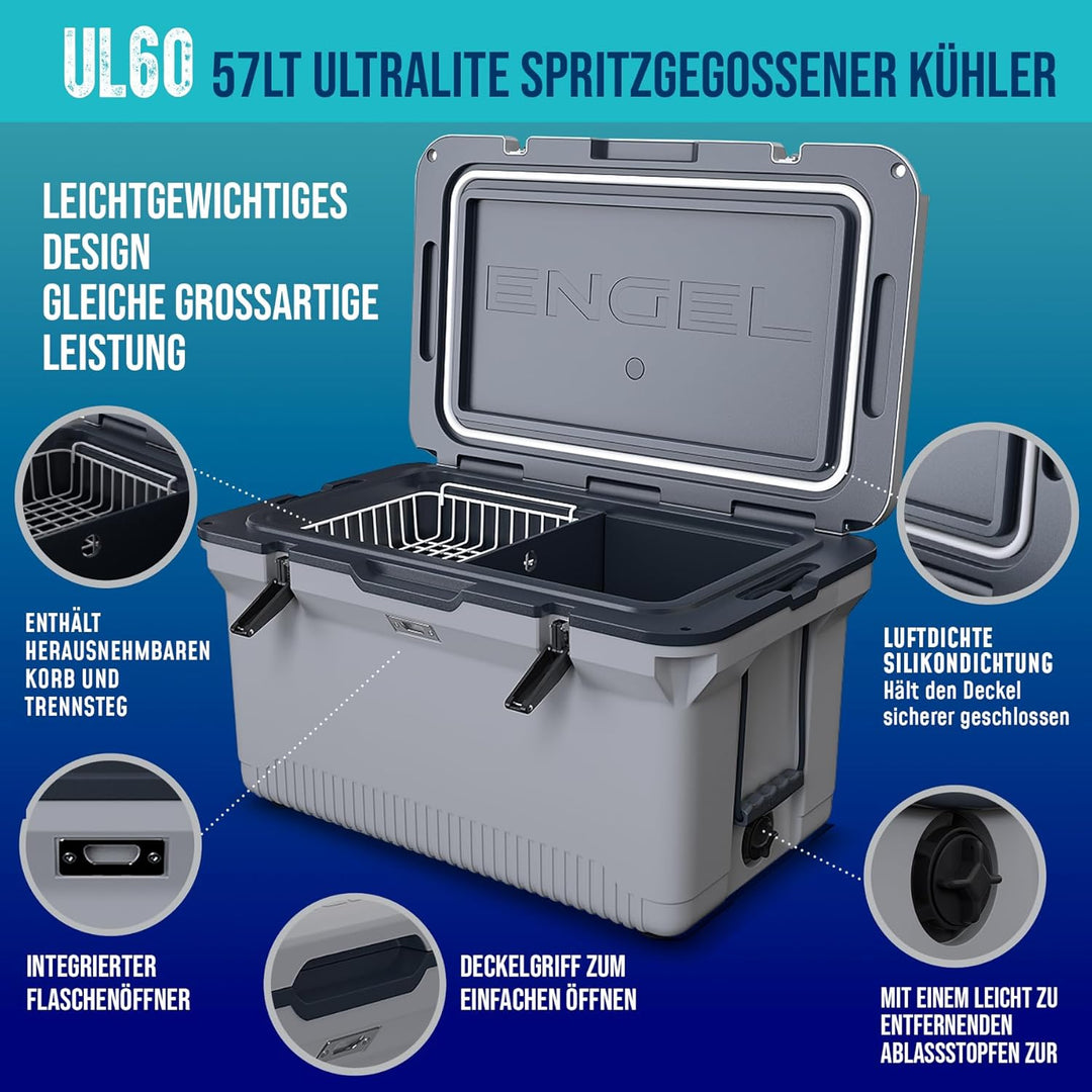 ENGEL 56,8 Liter Grosse Kühlbox - Ultra-Leicht, Tragbare, Passive Kühlbox für Camping, Picknick, Wan