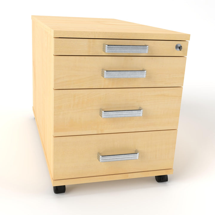 Rollcontainer CADI 43×80×51 cm – abschliessbarer Bürocontainer in Ahorn mit Orga- &amp; 3 Universal-Schu