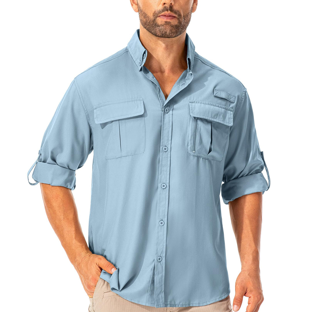 Hemd Herren Safari UPF50+ UV Schutz Wanderhemd Herren Langarm Funktionshemd Outdoorhemd Atmungsaktiv