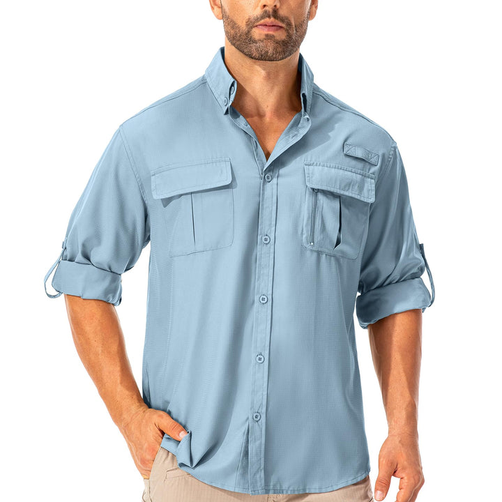 Asfixiado Hemd Herren Safari UPF50+ UV Schutz Wanderhemd Herren Langarm Funktionshemd Outdoorhemd At