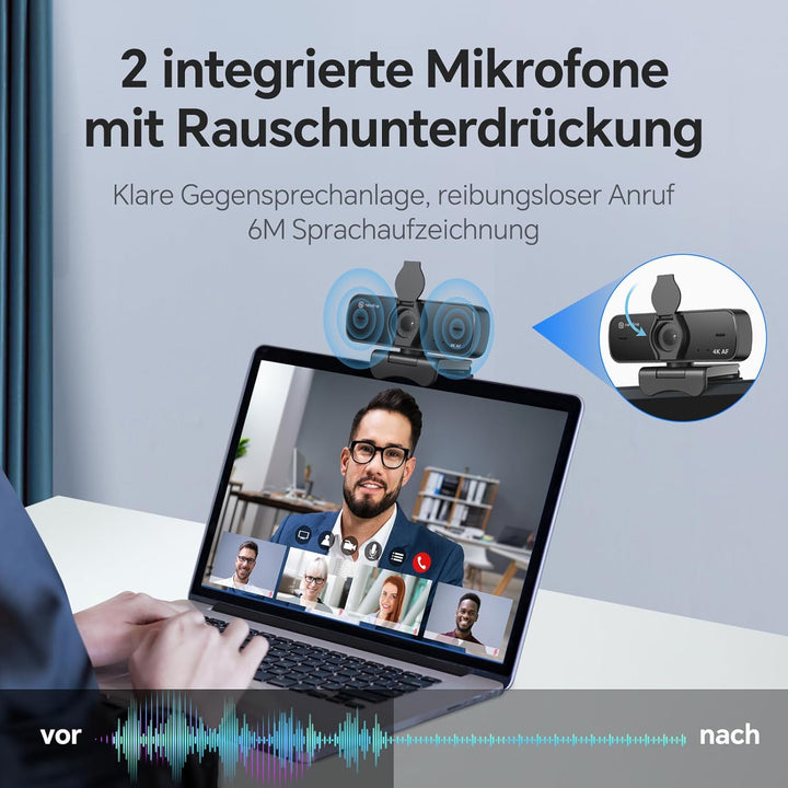 N newline Webcam 4k 30FPS PC Kamera mit 2 Mikrofon mit Sony Sensor, Aktualisiert Autofokus, Lichtkor